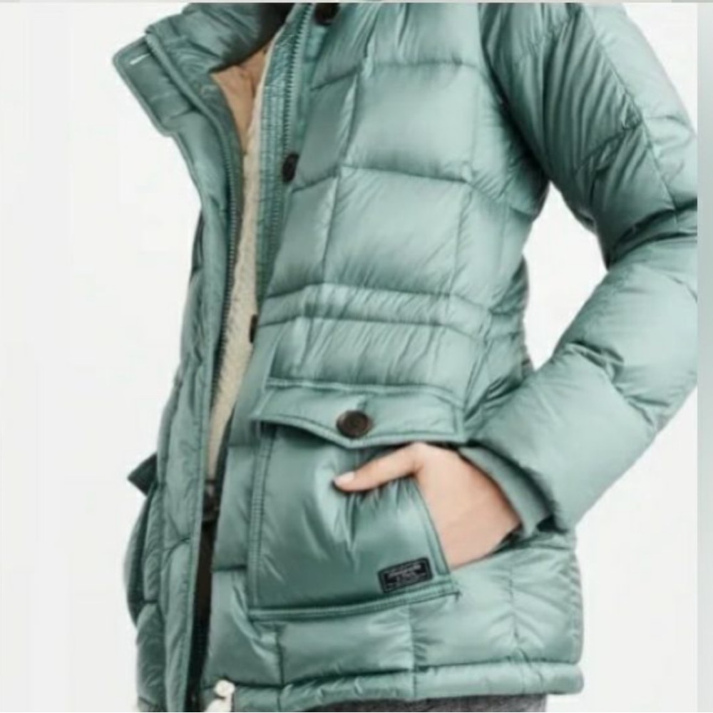 Abercrombie & Fitch Metallic Blue Gray Puffer Jacket Down Filled Y2K Bella S